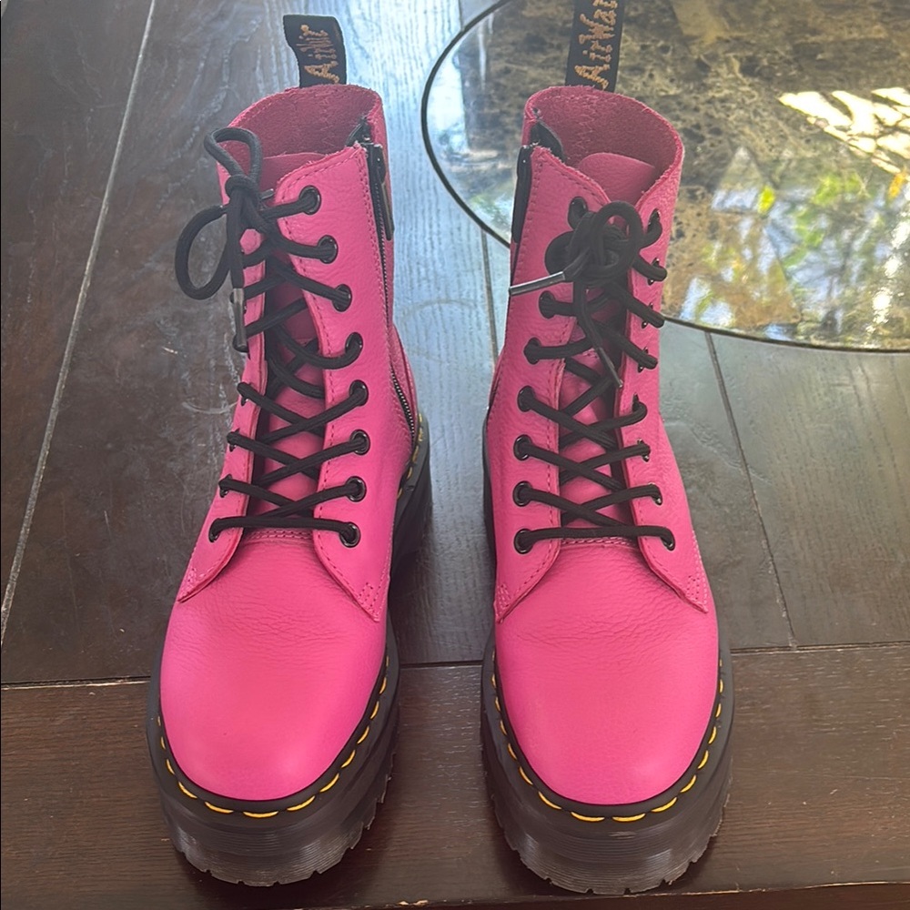 Dr. Martens Pink Leather Women's Boots jadon platform boot - Picture 8 of 15
